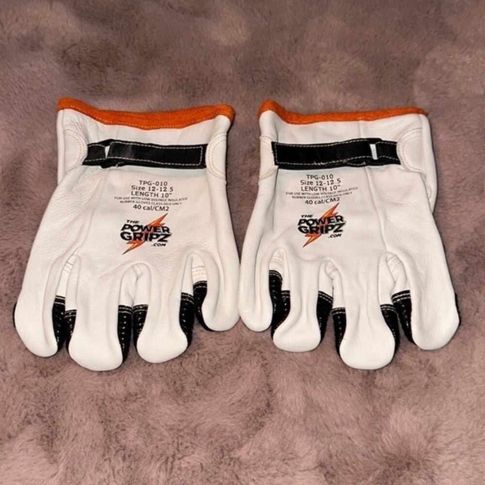 POWER GRIPZ Low-Voltage Leather Protector Gloves, Length 10″ Size 12-12.5 NEW